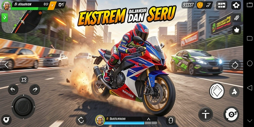 Tampilan gameplay balapan motor yang mendebarkan di 93337.
