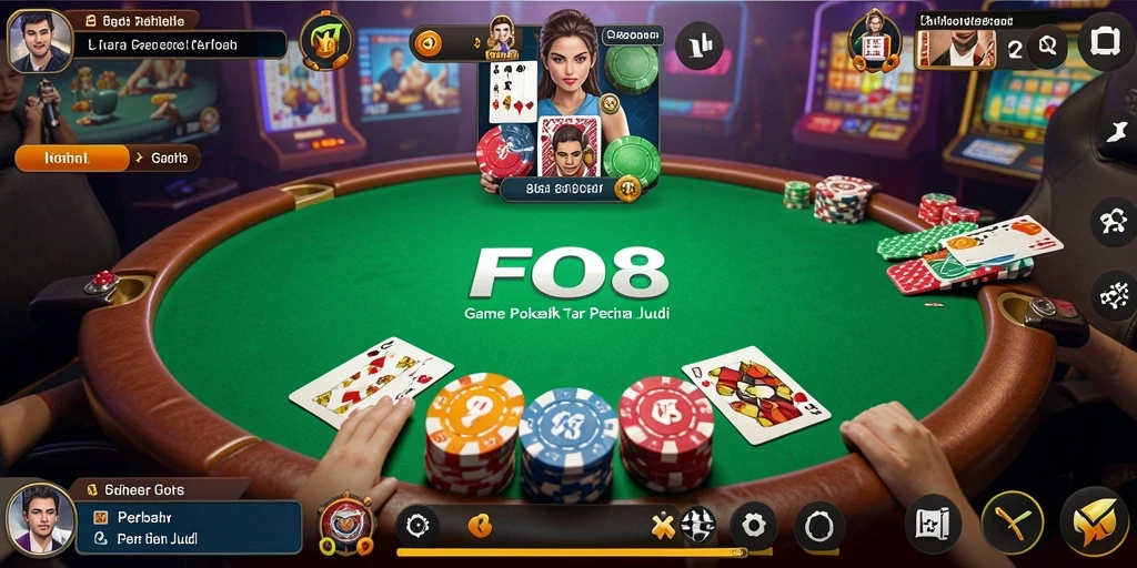 Screenshot gameplay FO8 menunjukkan aksi poker yang mendebarkan.
