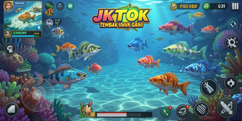 Screenshot gameplay JKTOK menampilkan aksi menembak ikan yang seru.