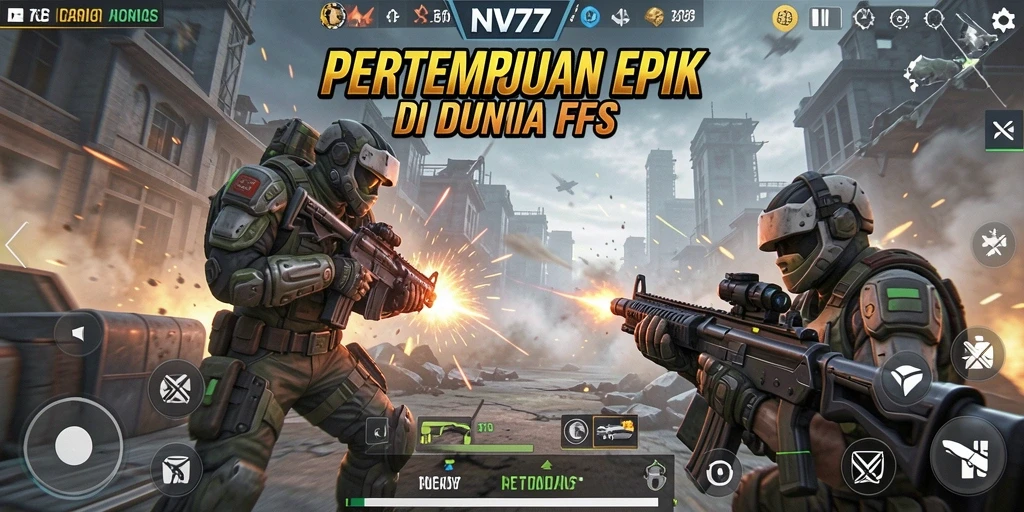 Gameplay NV77 yang mendebarkan dengan aksi tembak-menembak.