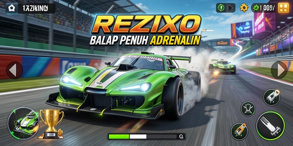Tangkapan layar dari permainan balap seru di REZIXO.