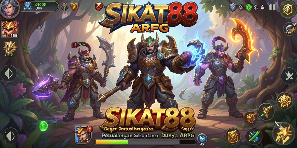 Screenshot gameplay SIKAT88 menampilkan pertempuran seru di dunia fantasi.